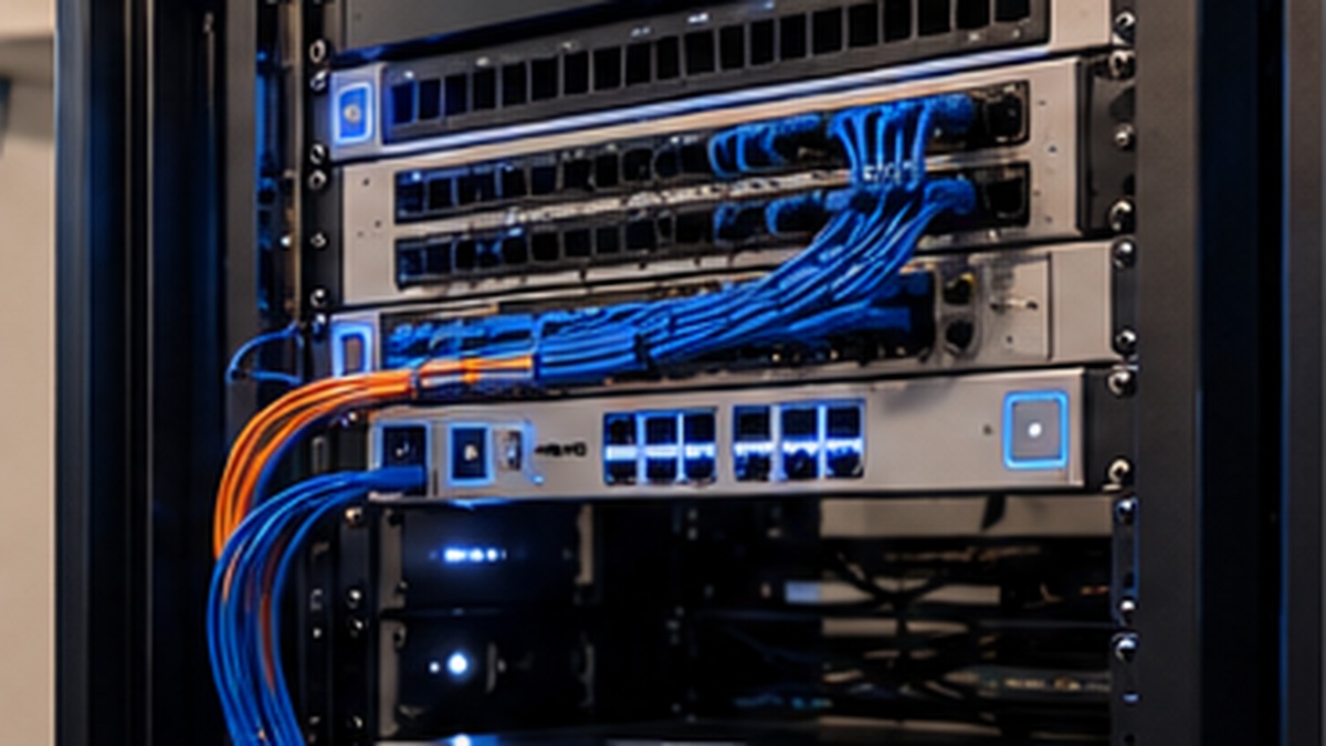 Server rack with networking equipment